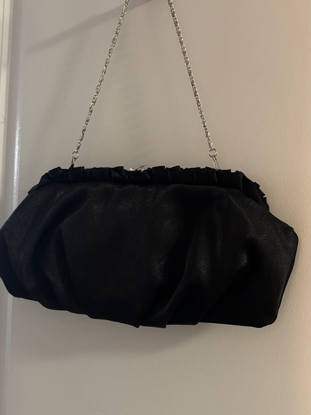 Elegant Black Satin Evening Clutch with Chain Strap
